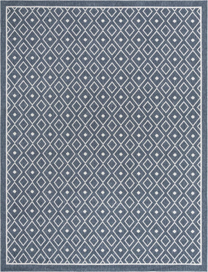Unique Loom Outdoor Trellis Kafes Machine Made Geometric Rug Navy Blue, Ivory 7' 10" x 10' 0"
