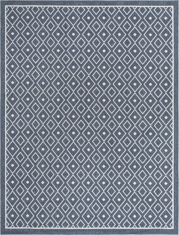 Unique Loom Outdoor Trellis Kafes Machine Made Geometric Rug Navy Blue, Ivory 7' 10" x 10' 0"