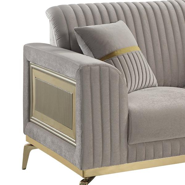 English Elm Antigua Glam Two Seat Loveseat with Gold Accent Arms and Plush Upholstered Cushions Taupe+Gold B009P417480