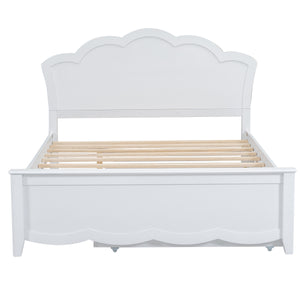 English Elm Full Full Size Wood Platform Bed with Headboard & Twin Trundle, Solid Pine/MDF, White Finish, Durable Design GX000390AAK