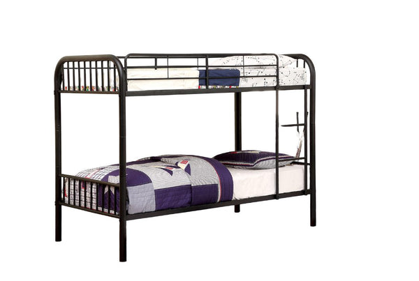 English Elm Twin Industrial Metal Bunk Bed with Wood Panels and Built-In Ladder, Guarded Top, Versatile Layouts Black 77 L x 44 W x 5 H B2741P353739