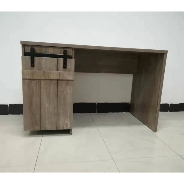 English Elm Home Office Desk with Faux Barn Door Cabinet, 3 Shelves, Metal Euro Hinges, Modesty Panel, 47.25" Wide Light Brown B107P218344