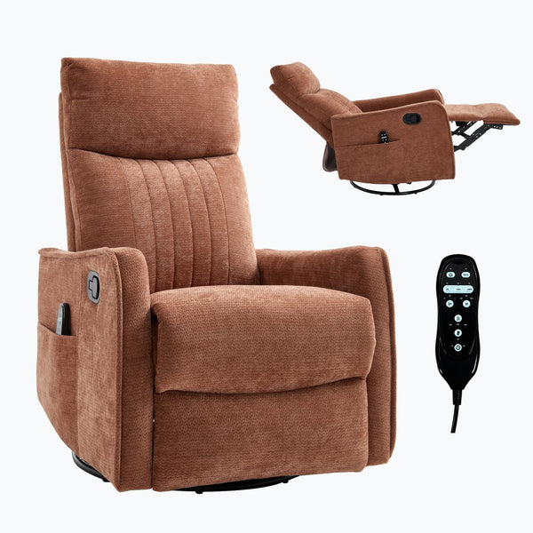 English Elm Blue Fabric Swivel Rocker Recliner with Massage Heat Nodes for Living Room Comfort Orange W1803P321821
