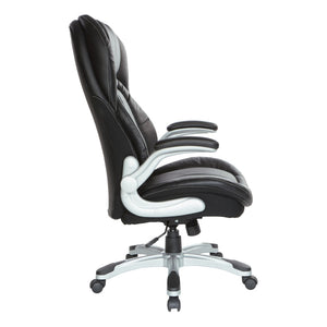 OSP Home Furnishings Bonded Leather Executive Office Chair with Lumbar Support and Ergonomic Adjustable Seat Silver ECH620636-EC3