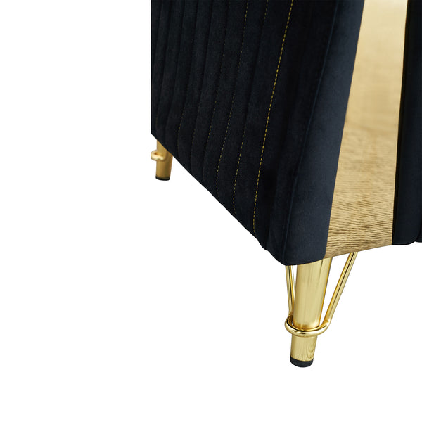 English Elm 89''W Chesterfield Modern Tufted Velvet Sofa with Pocket Springs, Gold Trim & Removable Cushions Black W579S00038