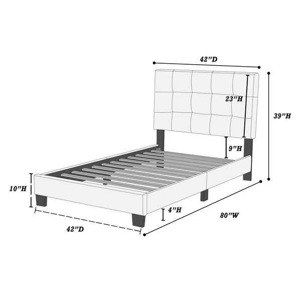English Elm 1pc Twin Platform Bed Faux Leather Upholstered Frame Adjustable Headboard Modern B011P414677