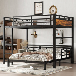 English Elm Full Metal Bunk Bed - Versatile Full-Over-Full Design With Vintage Wood Finish & Safety Fence W1580S00226