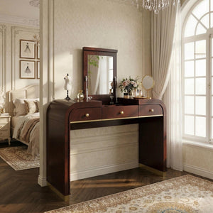 English Elm Classic Flip Top Vanity Desk with Gold Accents 2 Drawer Retro Bedroom Dressing Table Espresso N704P381406P