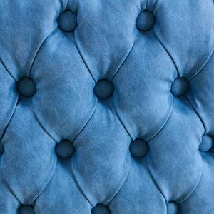 English Elm A&A Mid Century Dining Chair Set of 2 with Curved Ergonomic Walnut Back Upholstered Seat and Metal Legs Blue W1143P193494