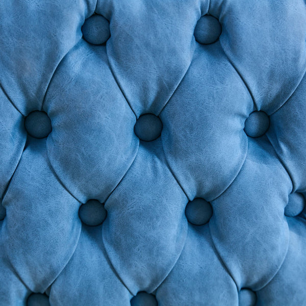 English Elm A&A Mid Century Dining Chair Set of 2 with Curved Ergonomic Walnut Back Upholstered Seat and Metal Legs Blue W1143P193494