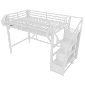 English Elm Full Xl Over Twin Triple Metal Bunk Bed with Storage Stairs and Shelves Black White W1580S00408