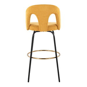 English Elm Fixed-height Swivel Barstools with Gold Footrest Black Frame White Upholstery Set B202S01874