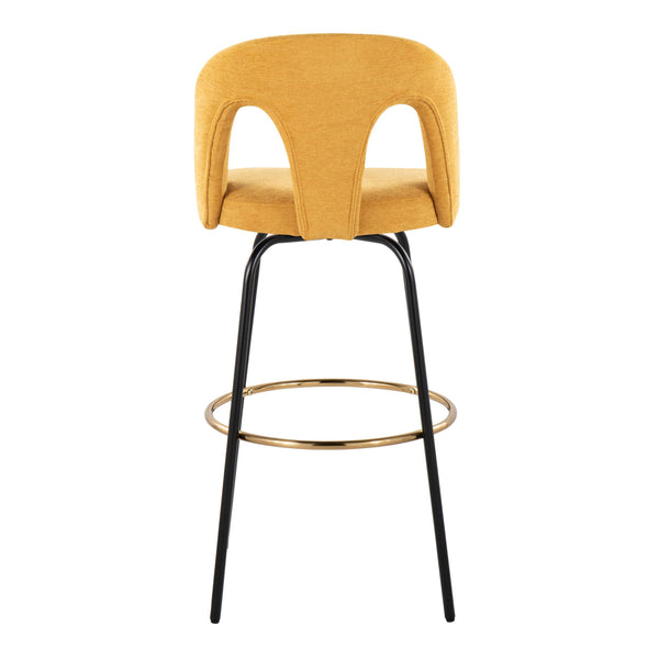 English Elm Fixed-height Swivel Barstools with Gold Footrest Black Frame White Upholstery Set B202S01874