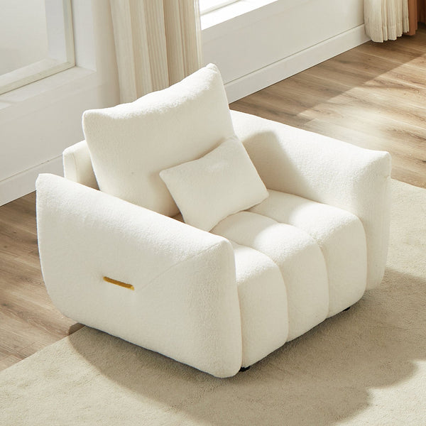 English Elm MH36.8''Teddy Modern lounge chair sofa with plush teddy upholstery, supportive wooden arms, 250lb capacity Beige W1193P314000
