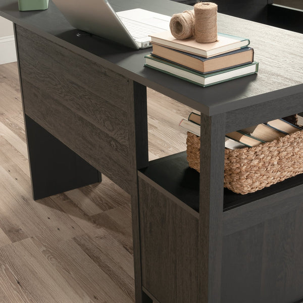 English Elm L-Shaped Desk In Sleek Black Finish - Space-Saving Design With Storage & Cable Management Features B356P402735