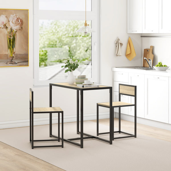English Elm Homcom Industrial 3 Piece Dining Set Steel Legs Mdf Top Compact Kitchen Seating Oak W2225P229083