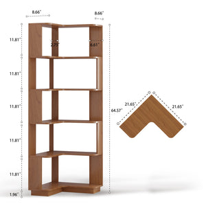 English Elm Set of 2 Modular Corner Bookcases L Shaped and I Space Saving Home Office Shelving Dark Oak W2899S00001
