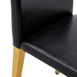 English Elm Four PU dining chairs with sleek silver metal legs, ergonomic PU seats, anti-slip feet, easy assembly, modern minimalist style Black+Gold W1151P269024