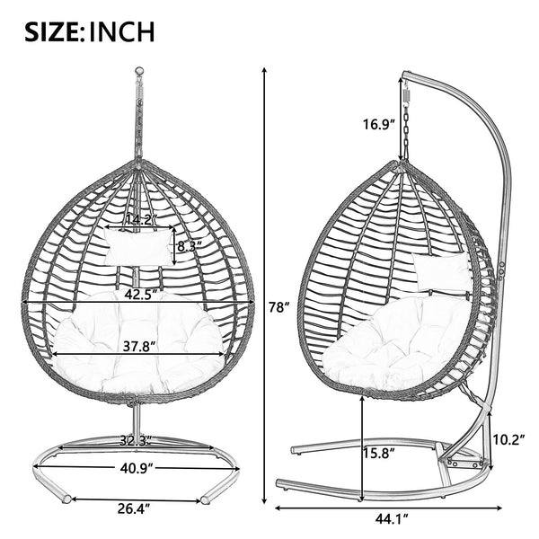 English Elm U_style Wicker Hanging Egg Chair with Stand Foldable Indoor Outdoor Swing Seat Brown+Beige N711P389502K