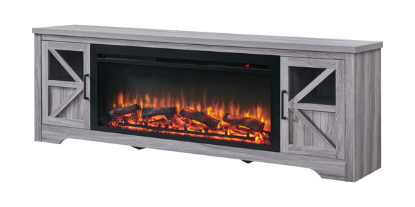 English Elm 75" Gray Wood Tv Stand with 44 Inch Electric Fireplace for Living Rooms W1769S00008