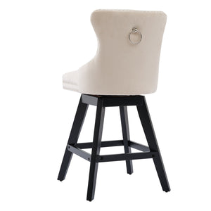 English Elm Swivel Velvet Barstool with Tufted Back, 360° Swivel, Plush Foam & Steel Spring Seat, Sturdy Wood Frame (Set of 2) Beige W1143P241329