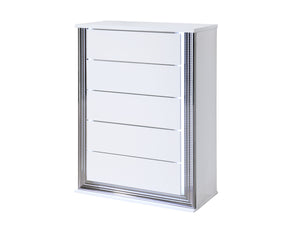 English Elm MOON Smooth White Chest with LED Accent Lighting, Solid Wood+MDF, High Gloss Modern Deco Design B201P226352