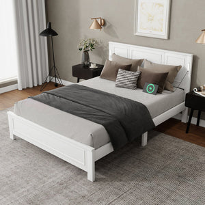 English Elm Queen Pinewood Platform Bed Farmhouse Tall Panel Headboard with Led Lighting and Usb Ports White W504P391091