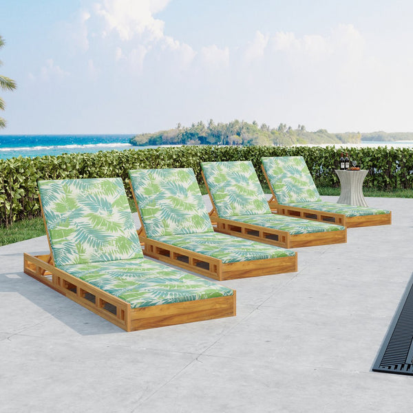 English Elm Christopher Knight Home® - Lounge Chaise Lounge Set - Acacia Wood With Water-Resistant Cushions, 4-Position Recline & Tropical Style N770P272405T_N770P253018L