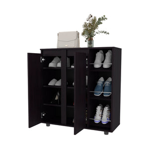 English Elm Gitano Wenge Shoe Cabinet with 2 Doors, 8 Enclosed & 3 Open Side Shelves, Scratch‑Resistant Finish, Compact Design B128P387072