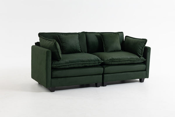 English Elm Modern Chenille Sectional Sofa with Chaise Lounge Solid Wood Frame Living Room Seating Antique Green W2530P463111