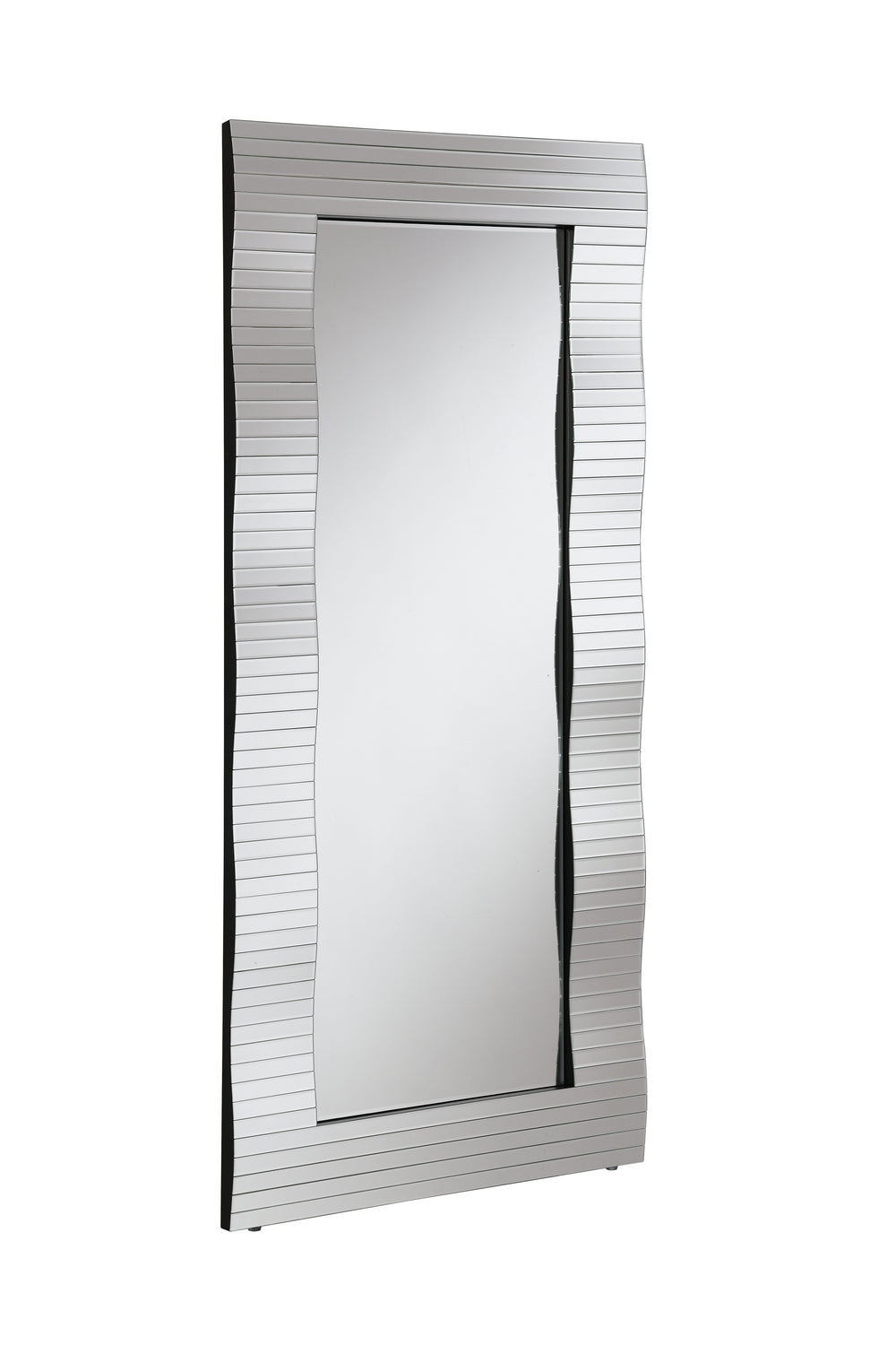 English Elm Dominic Glam Mirrored Accent Floor Mirror – Silver Beveled Mosaic Frame, Rectangular Composite Wood elegance B2726P292341