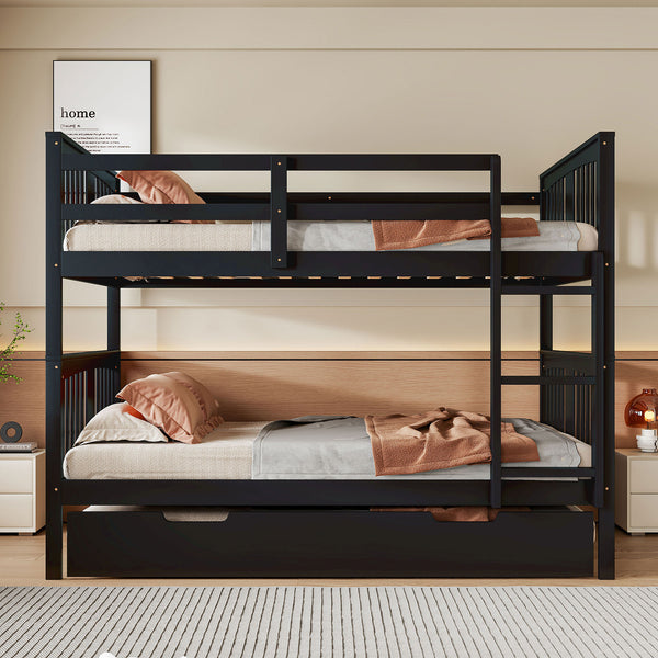 English Elm Full Over Bunk Bed with Twin Trundle Solid Pine Frame Gray Convertible LT100204AAP-1