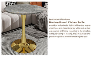 English Elm Marble-Top Round Side Table With Gold Pedestal Base - Chic Accent For Modern Living Spaces W1935P353522