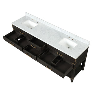 English Elm Black Oak Double Bath Vanity 84 in W x 22 in D with Carrara Marble Top, Solid Wood, Soft-Close Drawers B2731P261069