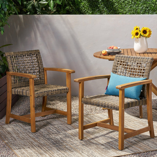 English Elm Christopher Knight Home® - HAMPTON Acacia Wood Dining Chair Pair with Handwoven Wicker Seats and Durable Velvet Finish Natural Stained 60400.00