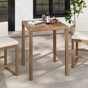 English Elm Christopher Knight Home® - Outdoor Acacia Wood Bar Table with Slatted Top and Tapered Legs, Weather-Resistant Hardwood Design Light Brown 43 L x 35.5 W x 7 H N776P285371L