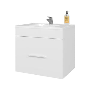 English Elm Story Floating Bathroom Vanity Set with Sink One Drawer - Space-Saving Wall-Mounted Modern Design, Scratch-Resistant Finish White 28 L x 23 W x 12 H B128P314808