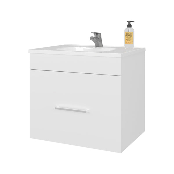 English Elm Story Floating Bathroom Vanity Set with Sink One Drawer - Space-Saving Wall-Mounted Modern Design, Scratch-Resistant Finish White 28 L x 23 W x 12 H B128P314808