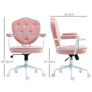 English Elm Homcom Plush Pink Swivel Chair With Teddy Bear Fleece, Rhinestone Accents For Cozy Home Office Comfort W2225P250013