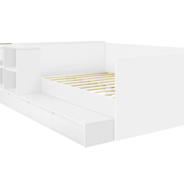 English Elm Full Wooden Platform Bed With 6 Drawers, Shelves & Dressing Table - Stylish Storage Solution! N820S00059K