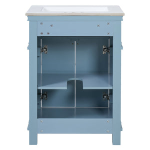 English Elm 24'' Carved Farmhouse Bathroom Vanity with Ceramic Sink Soft Close Storage Cabinet Indigo Blue N710P446530M
