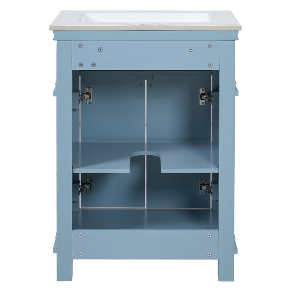 English Elm 24'' Carved Farmhouse Bathroom Vanity with Ceramic Sink Soft Close Storage Cabinet Indigo Blue N710P446530M