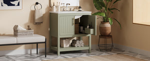 English Elm 30-Inch Green Bathroom Vanity With Ceramic Sink, Elegant Design, Smart Storage For Small Spaces WF325888AAF