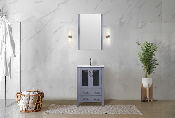 English Elm Dark Grey Bath Vanity Set With White Ceramic Top, Mirror & Smart Storage For Compact Spaces B2731S00720