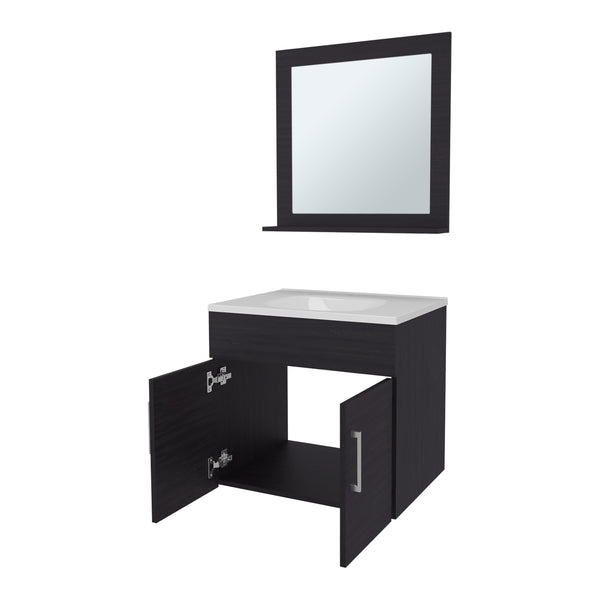 English Elm Wengue Floating 2-Door Bathroom Vanity Set with Sink & Mirror - Sleek Waterproof Wenge Finish, Space-Saving Storage B062P355540