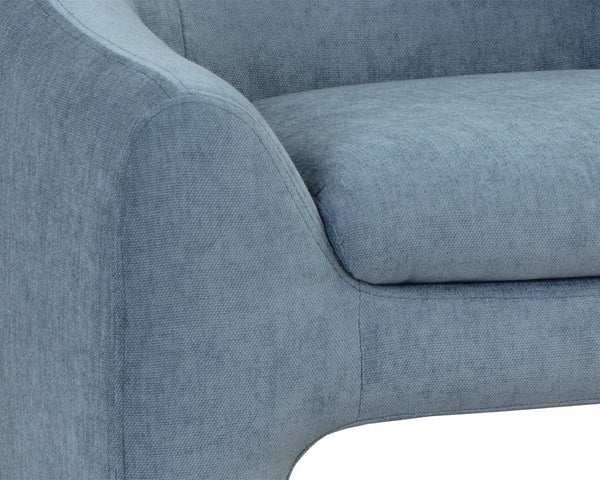 Sunpan NEVAEH Lounge Chair – Plush Mid-Century Elegance in French Blue “Danny Iceberg” Fabric 109586V