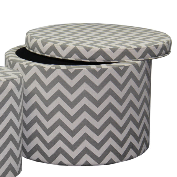 English Elm 17.35" Gray Chevron Storage Ottoman with Hidden Compartment, Round Seating Stool, Durable Wood Frame, Versatile Décor Accent B072116453
