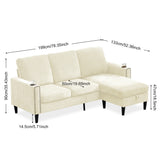 English Elm Modern Design Chenille 3 Seat L-Shape Sectional Sofa With Storage Chaise For Apartment, Studio, Office,Living Room,L Shape-Off White