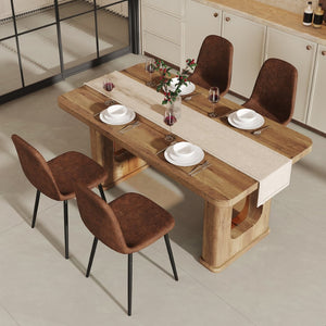English Elm Table And Chair Set - 64.5" Wood-Textured Dining Table With 4 Techno-Fabric Chairs, Modern Design W1151S04085-GIGA
