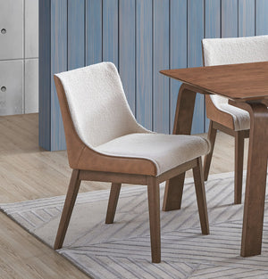 English Elm Modern Boucle Wingback Dining Chairs Set of 2 - Brown & White Upholstery, Walnut Legs, Retro Charm, Easy Assembly B2741P345909